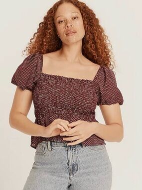 J. Crew - Squareneck smocked cotton voile top in dot size S